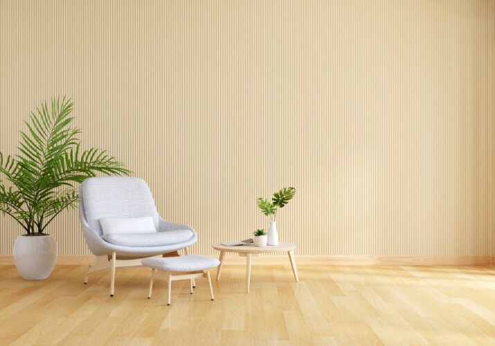 Living room interior with wallpaper hanging.